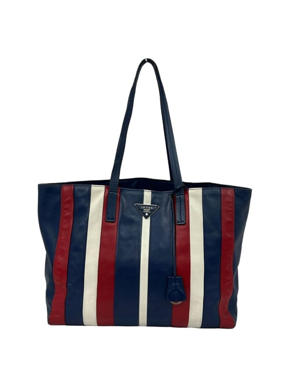 Prada Tote Navy Red White Striped Leather - Picture 1 of 13